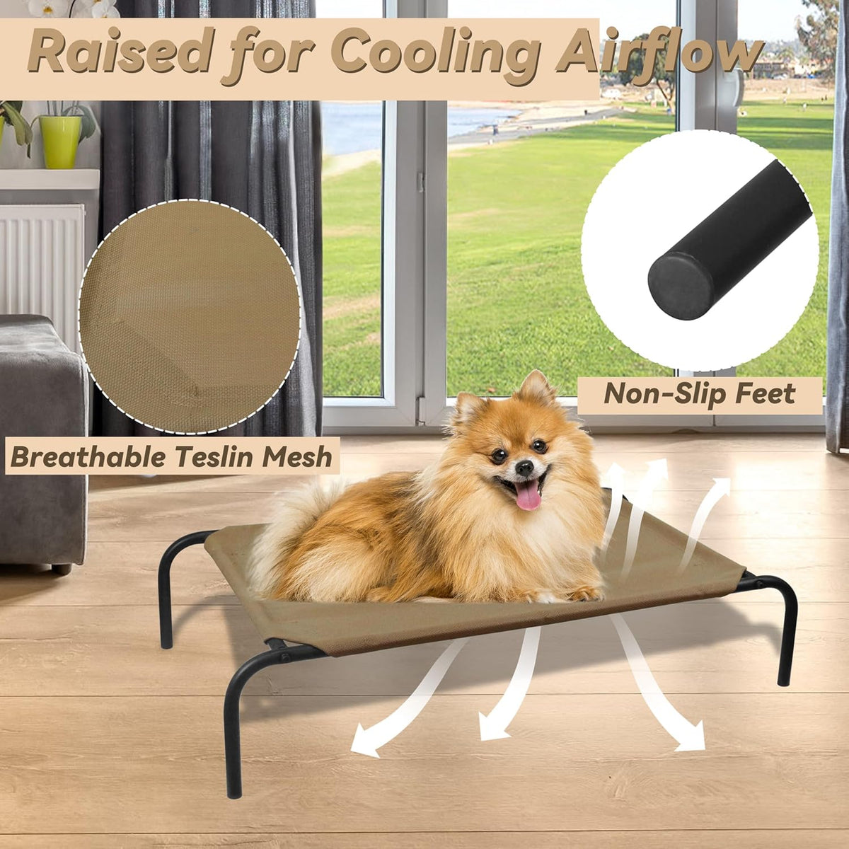 PHYEX Raised Pet Cot for Small Pets, Elevated Dog Bed with Breathable Mesh, Sturdy Steel Frame for