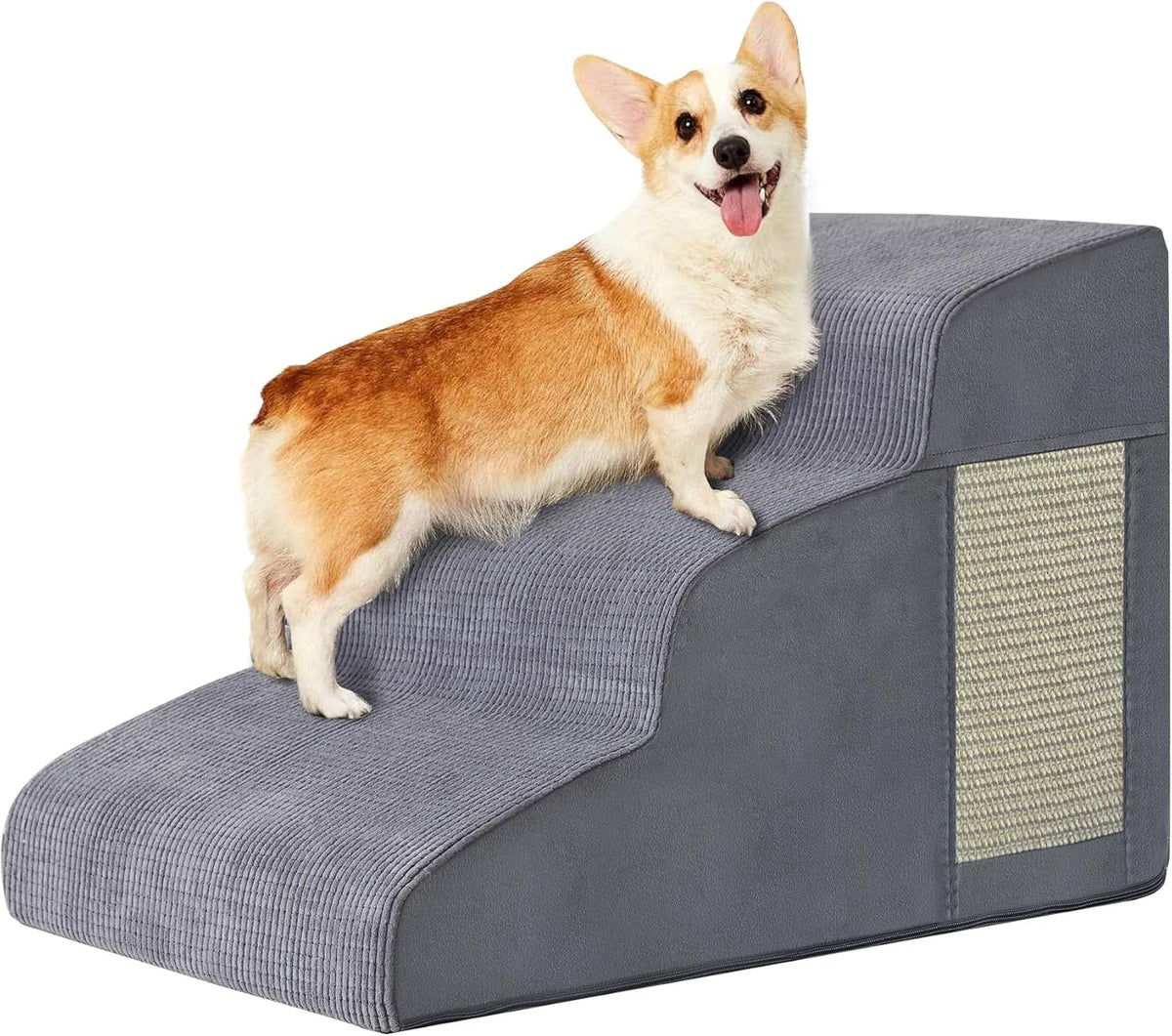 Pet Stairs, Dog Stairs for Small Dogs, Dogs Steps, 3-Step Curved Dog Ramp for Bed, Couch, Sofa, Car