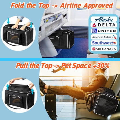 Petskd Top-Expandable Pet Carrier 17x11x9.5 Inches Alaska Airline Approved, Soft-Sided Carrier for
