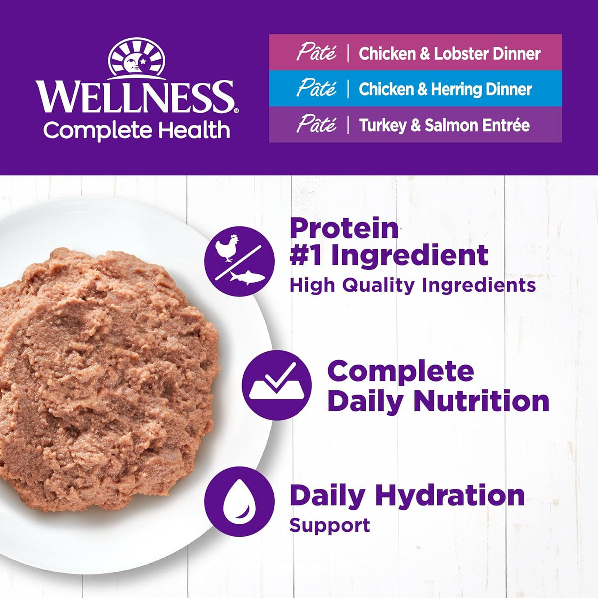 Wellness Complete Health Pate Adult Wet Cat Food, Natural, Protein-Rich, Grain-Free, 3 Ounce, 24