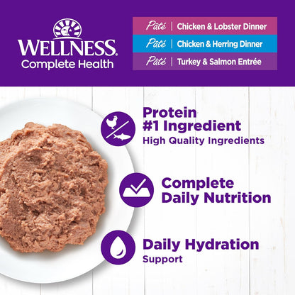 Wellness Complete Health Pate Adult Wet Cat Food, Natural, Protein-Rich, Grain-Free, 3 Ounce, 12