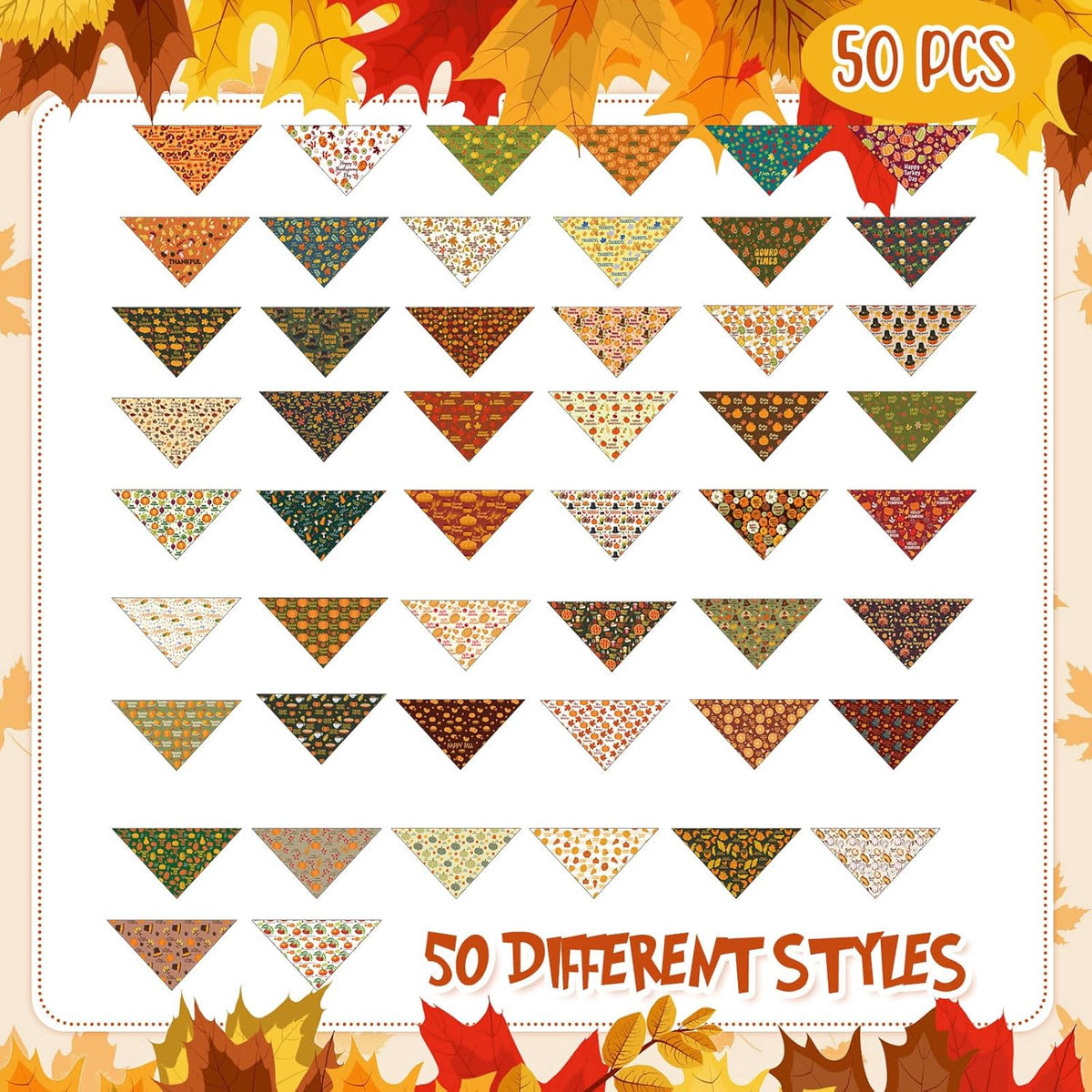 Abbylike 50 Pcs Fall Dog Bandanas Bulk Pet Scarfs Triangle Bibs Adjustable Washable Puppy Kerchief