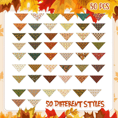 Abbylike 50 Pcs Fall Dog Bandanas Bulk Pet Scarfs Triangle Bibs Adjustable Washable Puppy Kerchief
