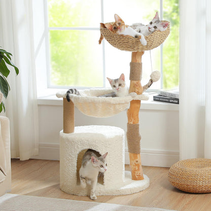 PAWZ Road Modern Cat Tree with Natural Solid Wood Scratching Post, 40 Inches Cat Tower with
