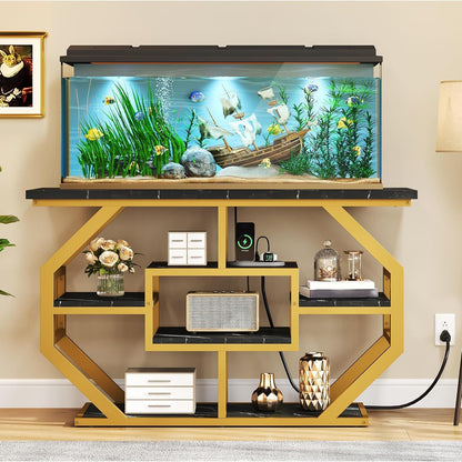 YITAHOME Heavy Duty 55-75 Gallon Fish Tank Stand with Power Outlet, Marble Aquarium Stand for Fish