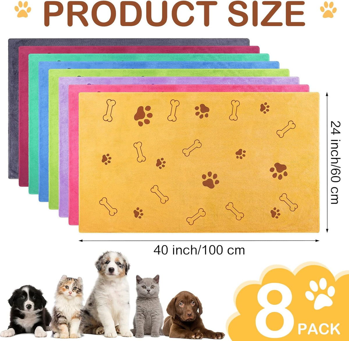Chumia 8 Pcs Dog Towels for Drying Dogs Cats Pet Towels Bulk Puppy Microfiber Quick Drying Paw Bath