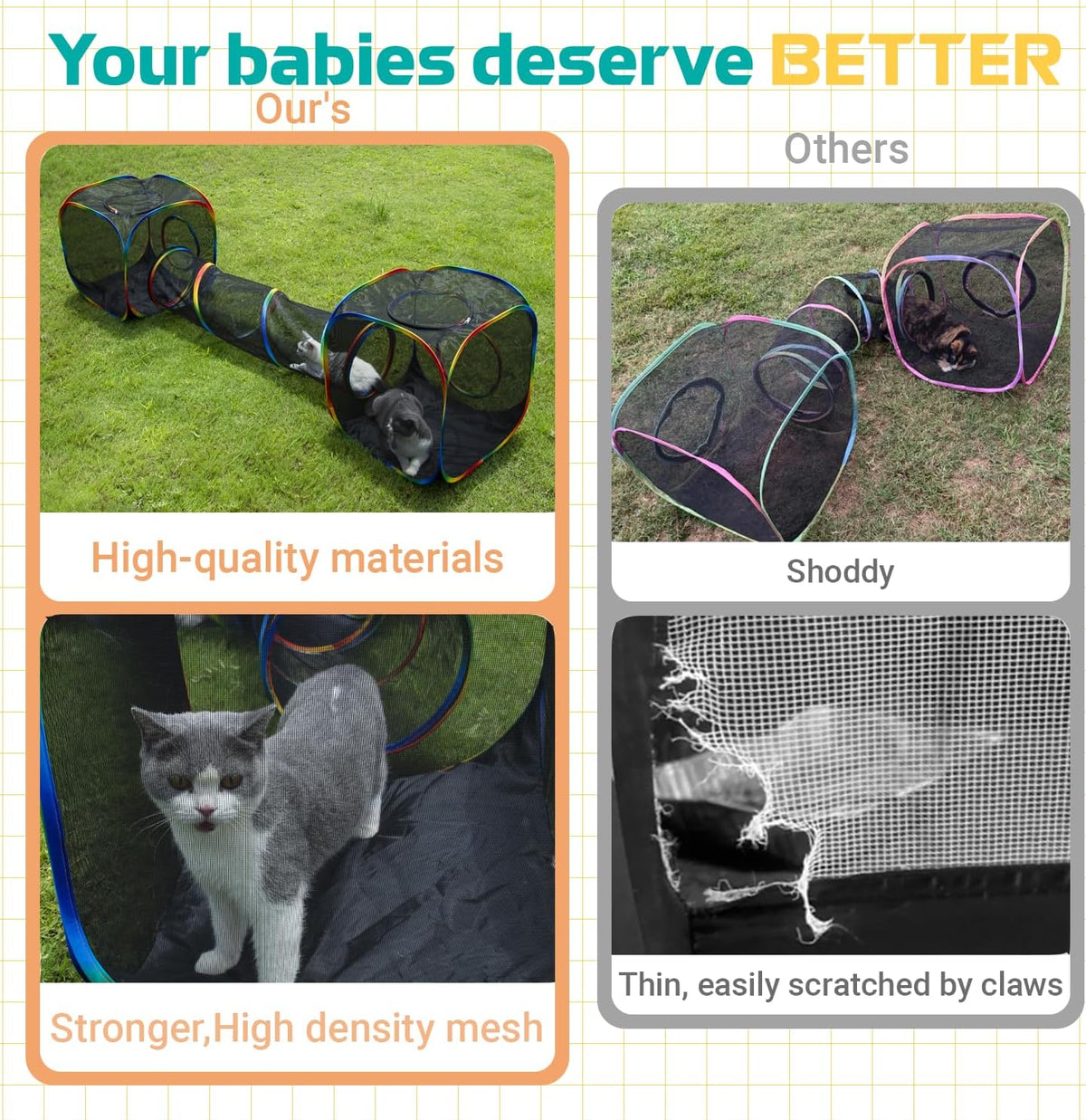 LUCKITTY Outdoor Rainbow Cat Enclosures Playground,Outside House for Indoor Cats Include Portable