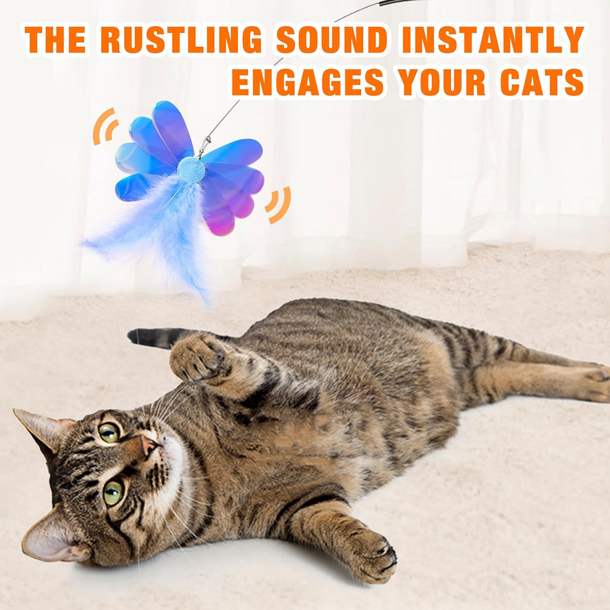 JXFUKAL Cat Feather Toy Refills, 4Pcs Simulation Butterfly Dragonfly Glitter Piece Feather Cat