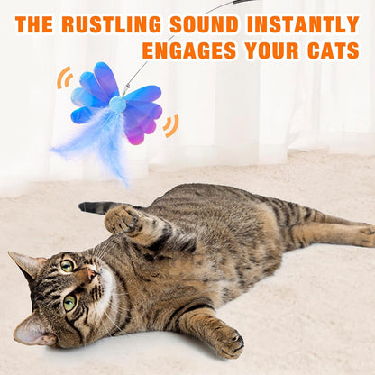 JXFUKAL Cat Feather Toy Refills, 4Pcs Simulation Butterfly Dragonfly Glitter Piece Feather Cat