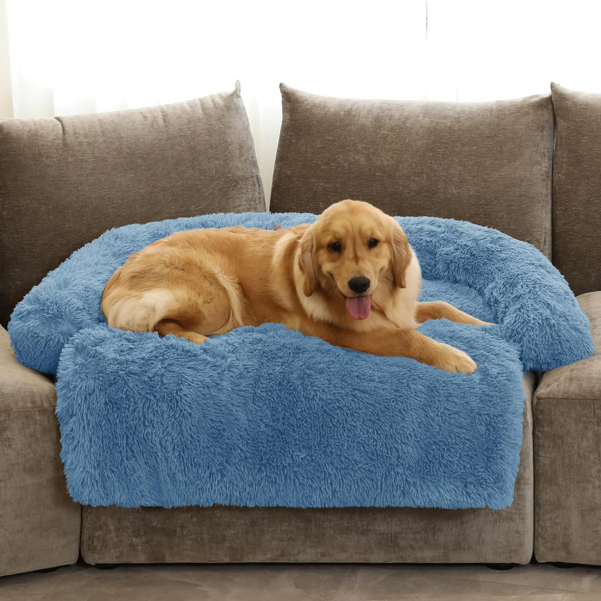 GGIB Calming Dog Bed Fluffy Plush Dog Mat for Furniture Protector with Removable Washable Cover for