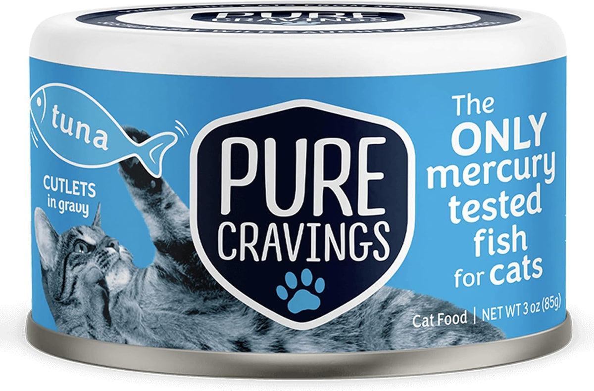 Wet Cat Food Canned Tuna Cutlets in Gravy, 100% Mercury-Tested, Moist Can Fish for Cats