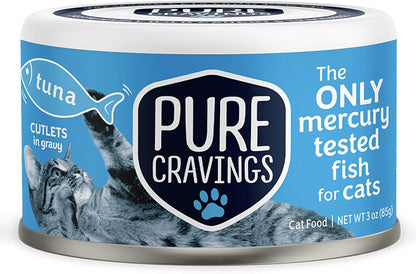 Wet Cat Food Canned Tuna Cutlets in Gravy, 100% Mercury-Tested, Moist Can Fish for Cats