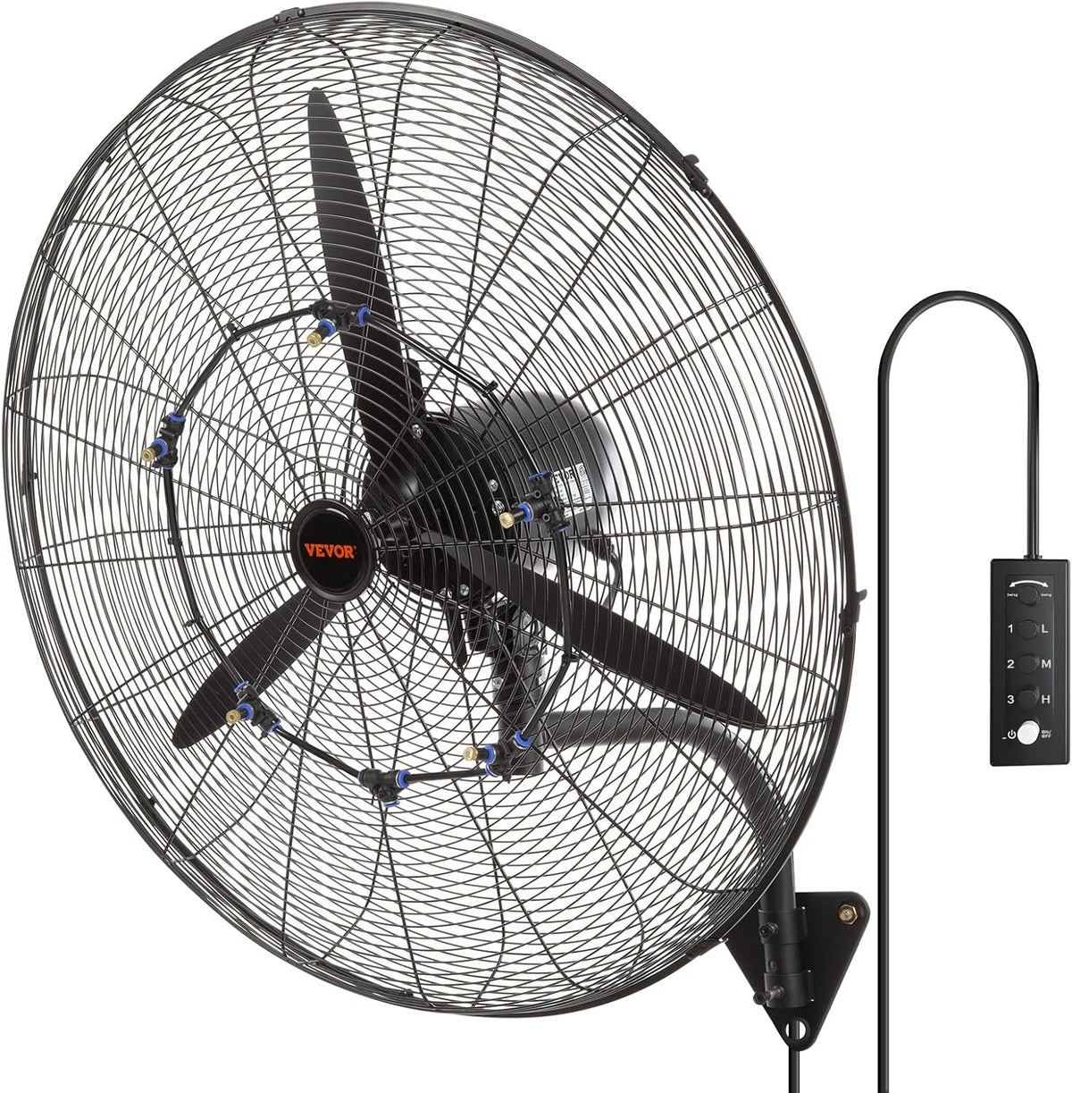 VEVOR 30 Inch Wall-Mount Misting Fan, 3-speed IP44 Waterproof Oscillating, Max. 9500 CFM Wall