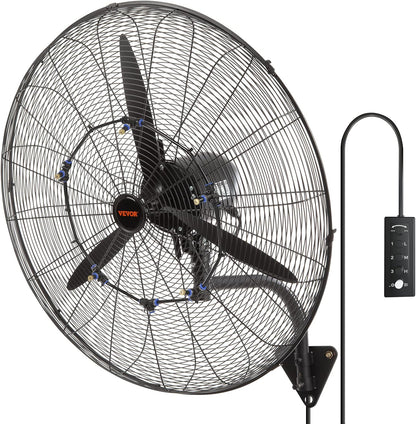 VEVOR 30 Inch Wall-Mount Misting Fan, 3-speed IP44 Waterproof Oscillating, Max. 9500 CFM Wall