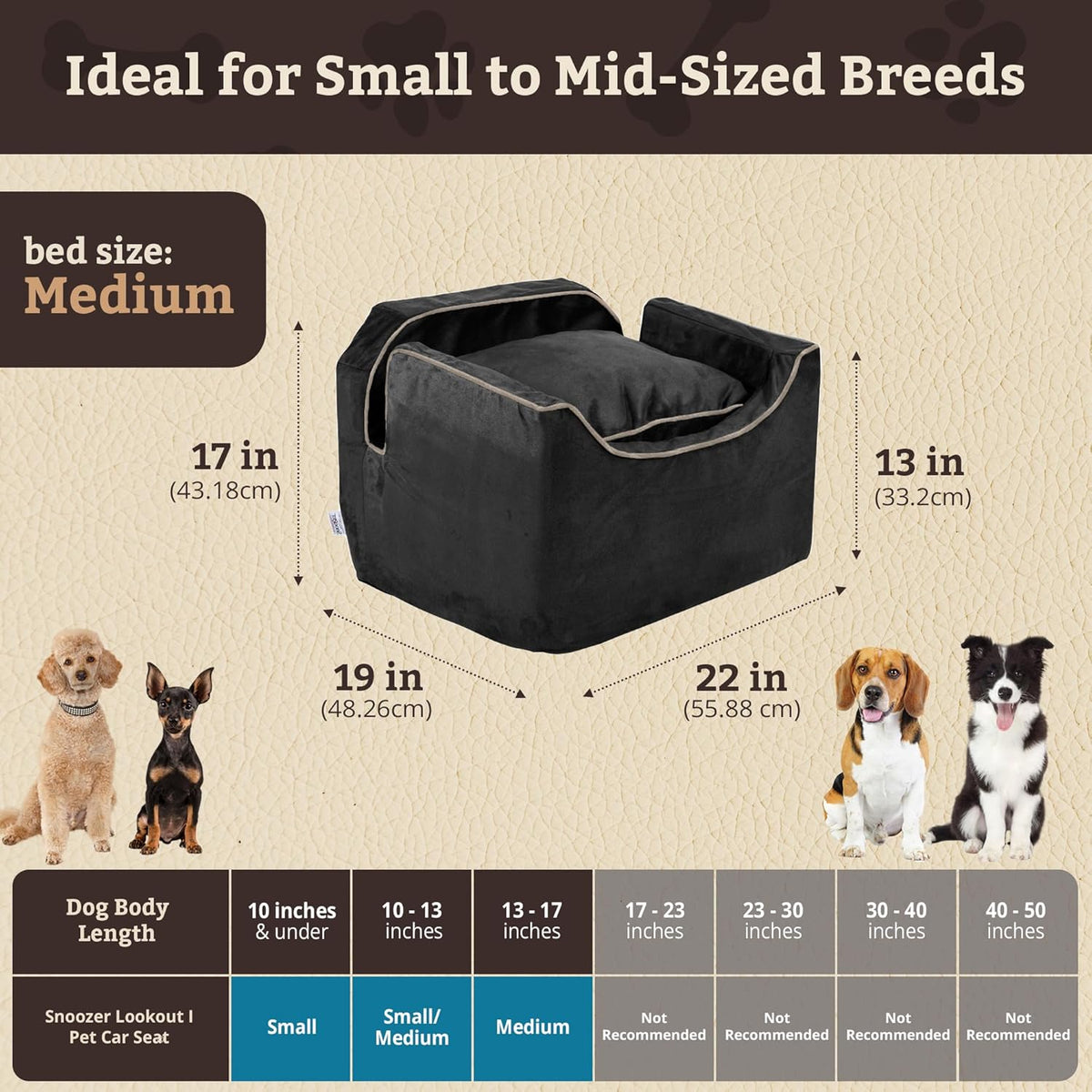 Snoozer Lookout I Dog Car Seat - Small Dog & Puppy Car Seat, Booster Bed for Small and Medium Size