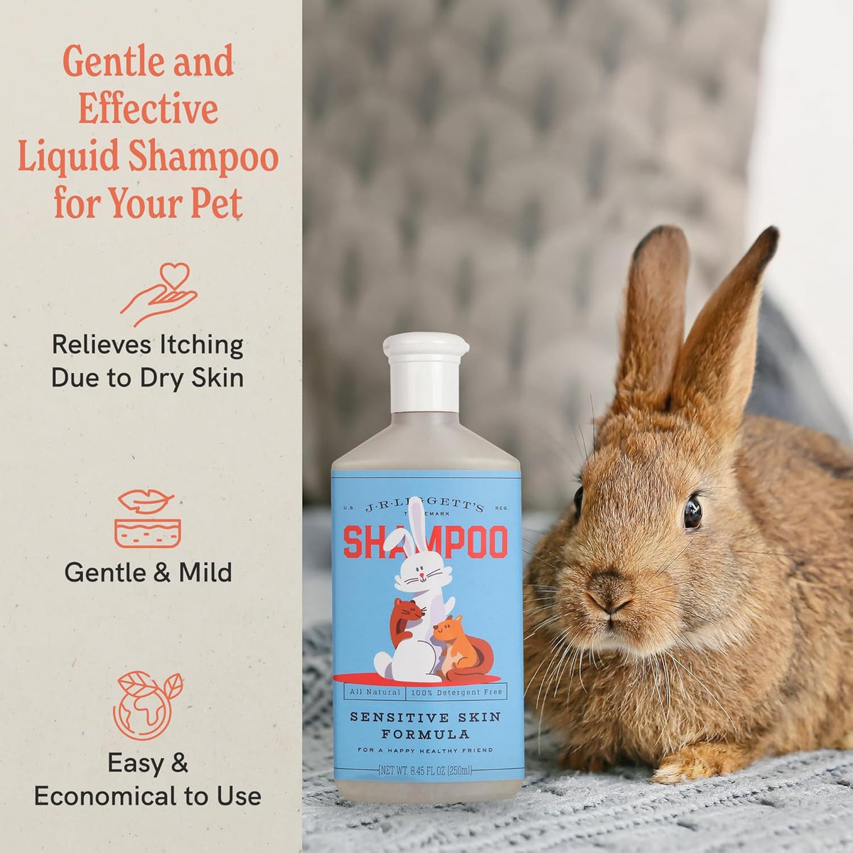 JR Liggett’s Natural Liquid Small Animal Shampoo for Sensitive Skin - 100% Detergent Free, Non-GMO