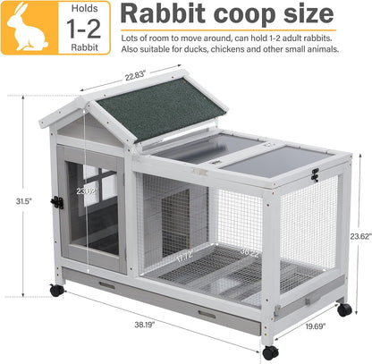 Wooden Rabbit Hutch with Waterproof Roof,Outdoor/Indoor Bunny Cage with Removable Slide-Out Bottom