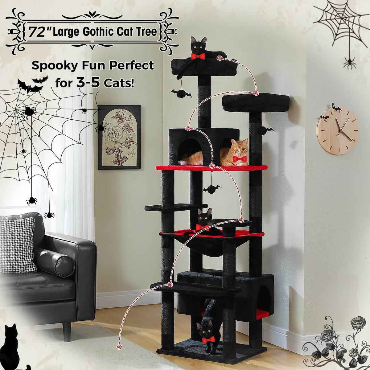 PAWZ Road Large Cat Tree, 72 Inches Gothic Cat Tower for Large Cats, Cat Condo with Sisal-Covered
