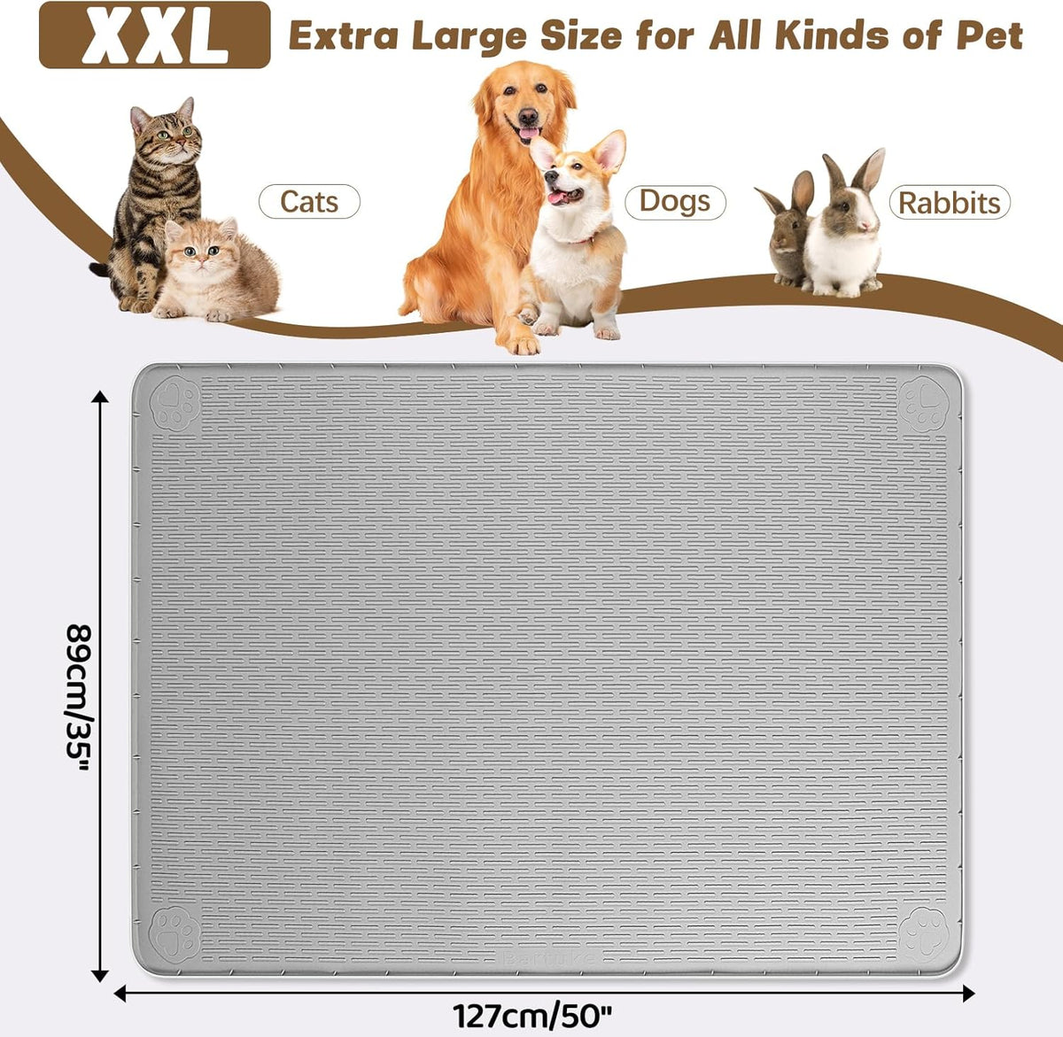 Cat Food Mat, 50" x 35" Extra Large Silicone Pet Feeding Mat with Raised Edge Pet Placemat for Food