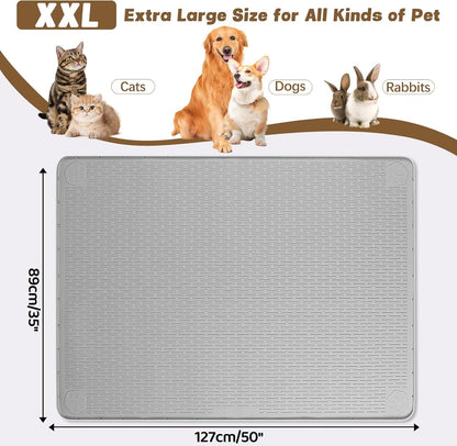 Cat Food Mat, 50" x 35" Extra Large Silicone Pet Feeding Mat with Raised Edge Pet Placemat for Food