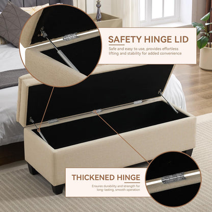 51" Fabric Storage Ottoman Bench, Upholstered Rectangle End of Bed Storage Ottoman Tufted Living