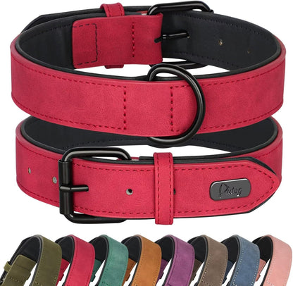 Didog Soft Padded PU Leather Dog Collar, Breathable and Adjustable Red Dog Collar for Large Dogs