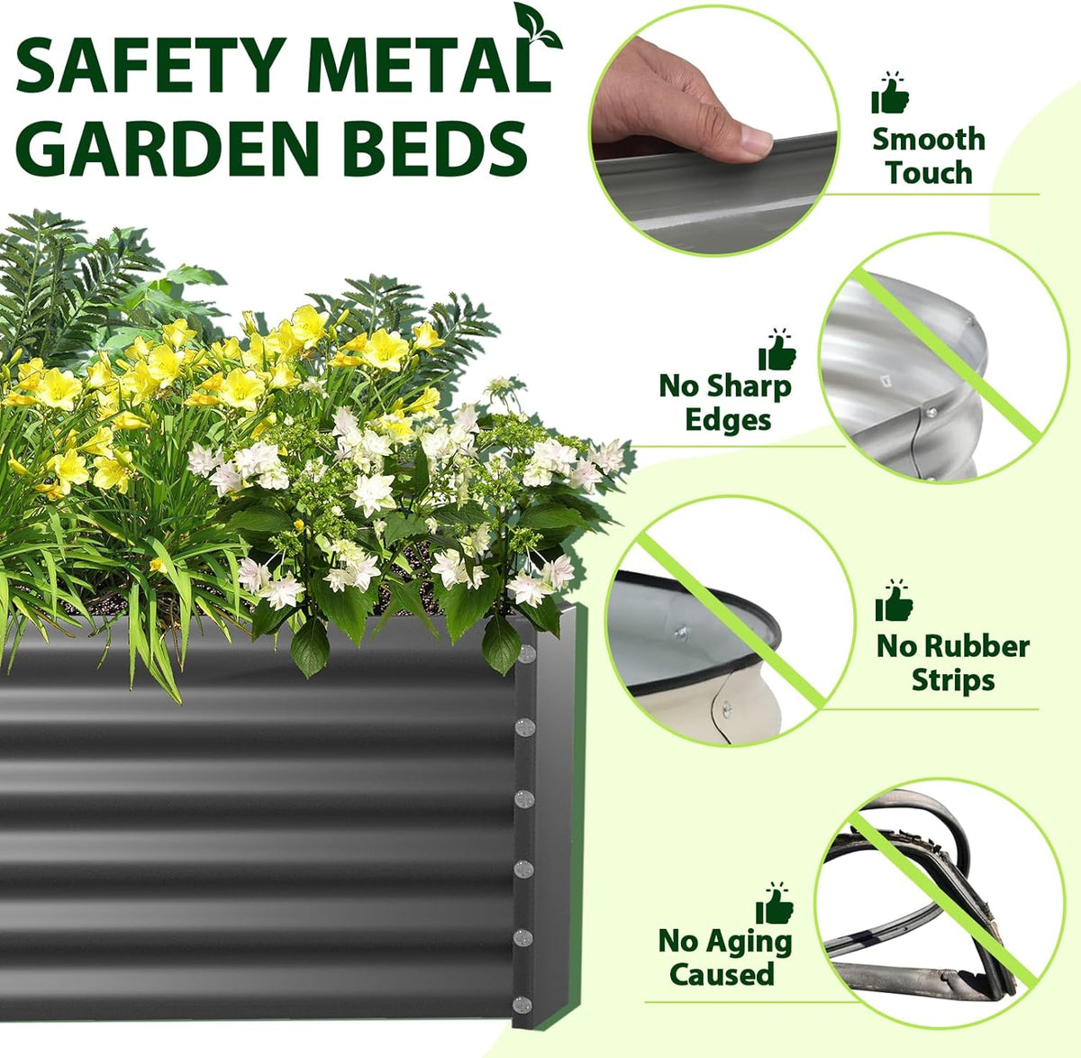 A ANLEOLIFE 6X3X1.5 ft Galvanized Raised Garden Beds Outdoor, Rectangular Metal Planter Box for