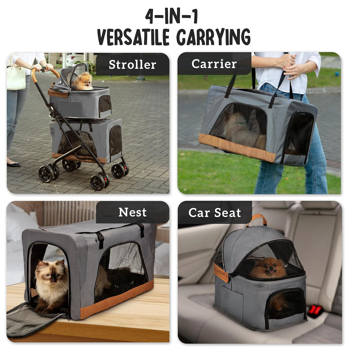 Double Pet Stroller with Detachable Carriers - Ideal for 2 Dogs or Cats - Compact & Convenient