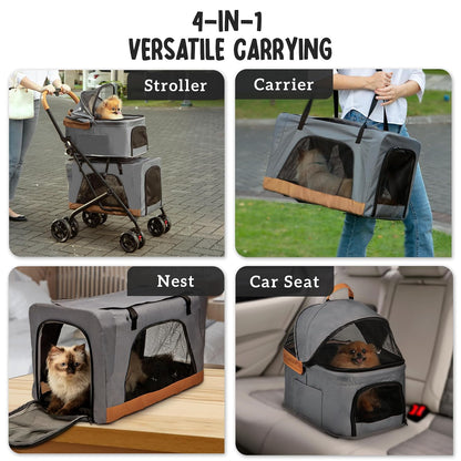 Double Pet Stroller with Detachable Carriers - Ideal for 2 Dogs or Cats - Compact & Convenient
