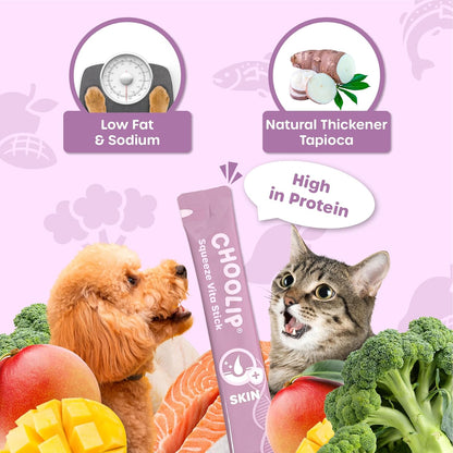Grab & Go Squeeze Vita Stick Lickable Treats for Dogs & Cats. 49 Coat Support Sticks with Essential