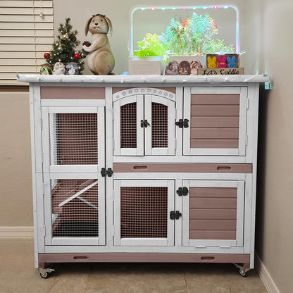 Rabbit Hutch Indoor Bunny Cage Outdoor with Casters, Guinea Pig Cage for Small Animals, Bunny Hutch