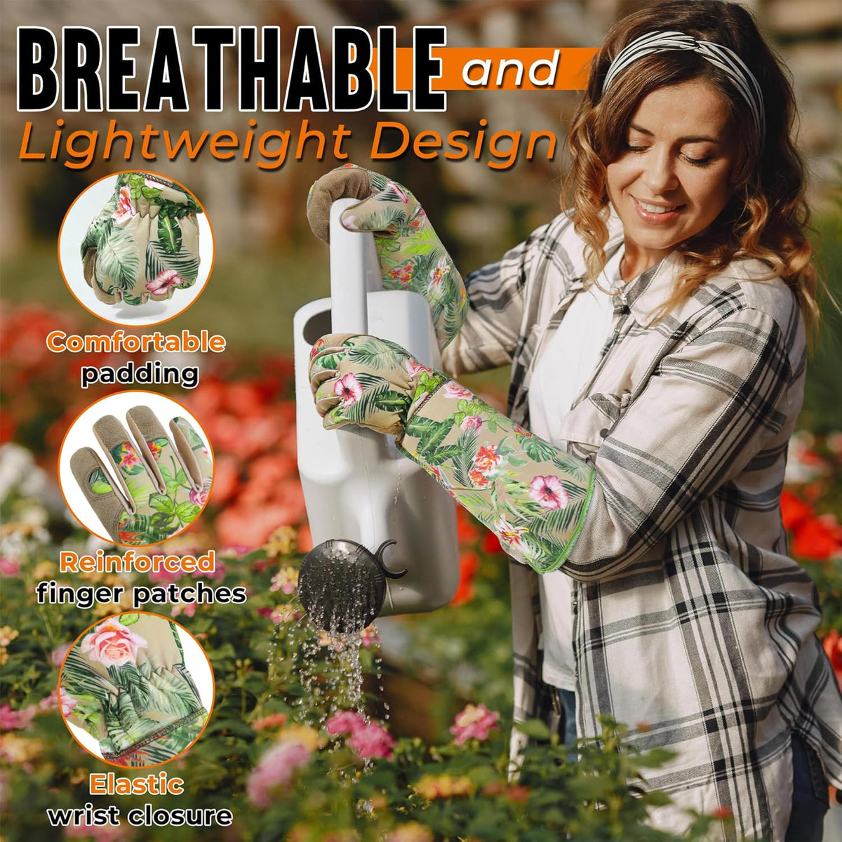 HANDLANDY Leather Gardening Gloves for Women, Thorn Proof Breathable Ladies Rose Pruning Garden