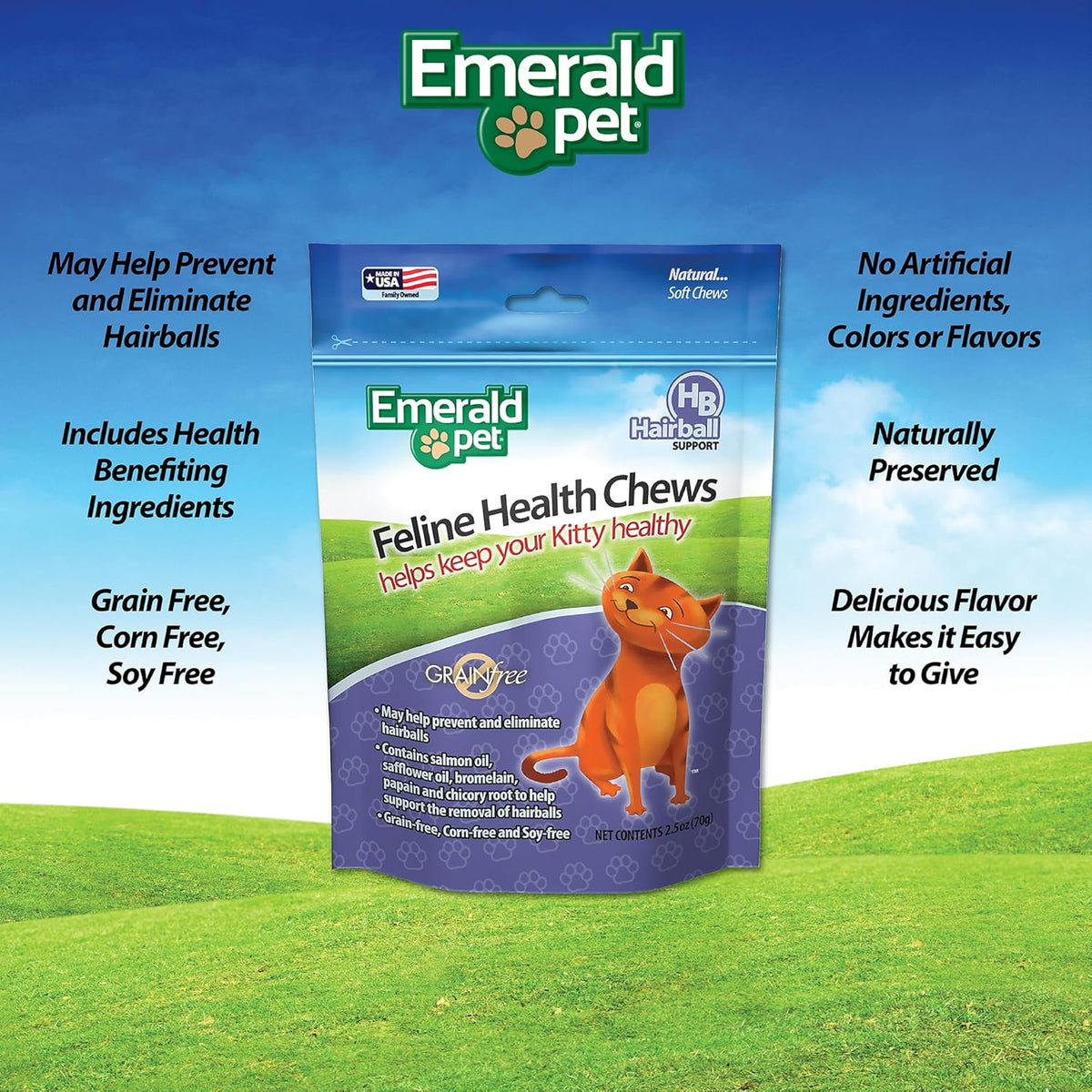 Emerald Pet Feline Health Chews Hairball Support — Natural Grain Free Feline Hairball Control Chews