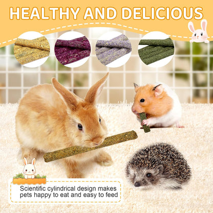 52Pcs Rabbit Chew Sticks, Guinea Pig Toys, Natural Timothy Grass Molar Teeth Stick, Mixing Flowers