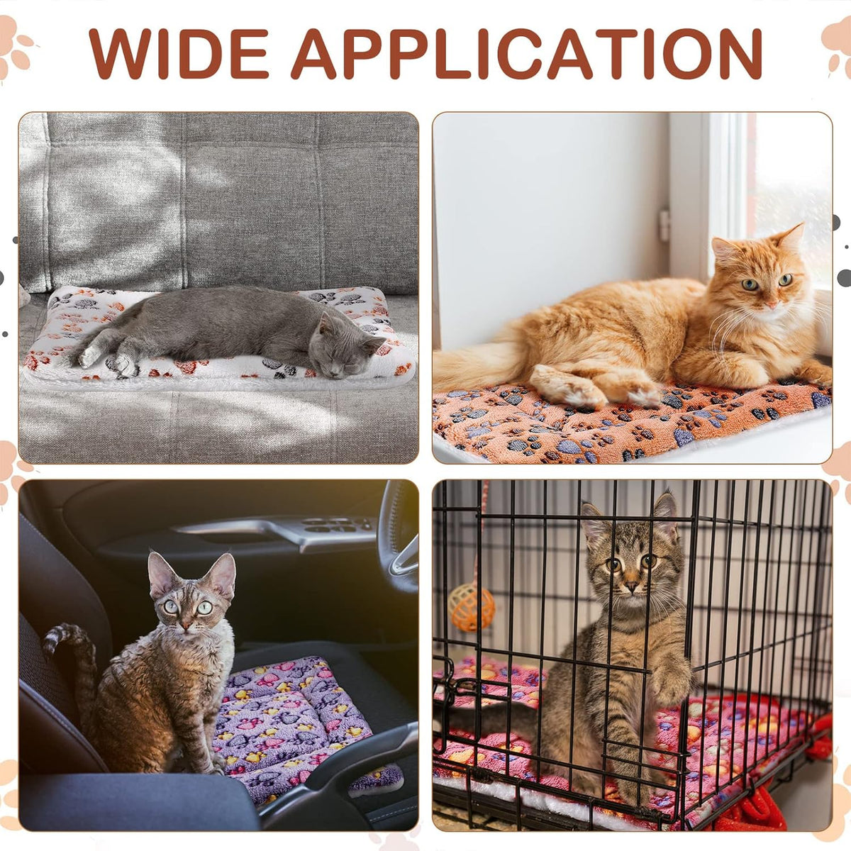 4 Pack Ultra Soft Dog Cat Bed Mat with Cute Prints Reversible Fleece Dog Crate Kennel Pad Cozy