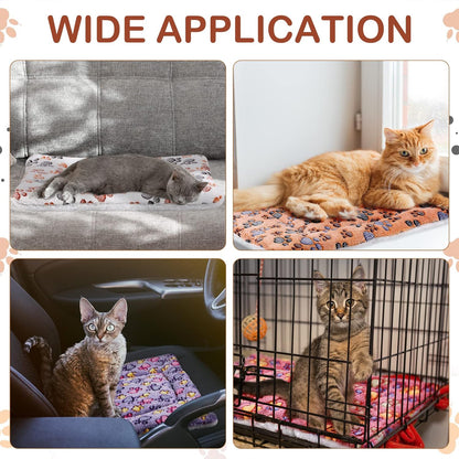4 Pack Ultra Soft Dog Cat Bed Mat with Cute Prints Reversible Fleece Dog Crate Kennel Pad Cozy