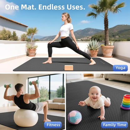 Extra Large Yoga Mat - 72"x35", 72"x48", 78"x57" - Wide TPE Exercise Mat for Home, Stretching