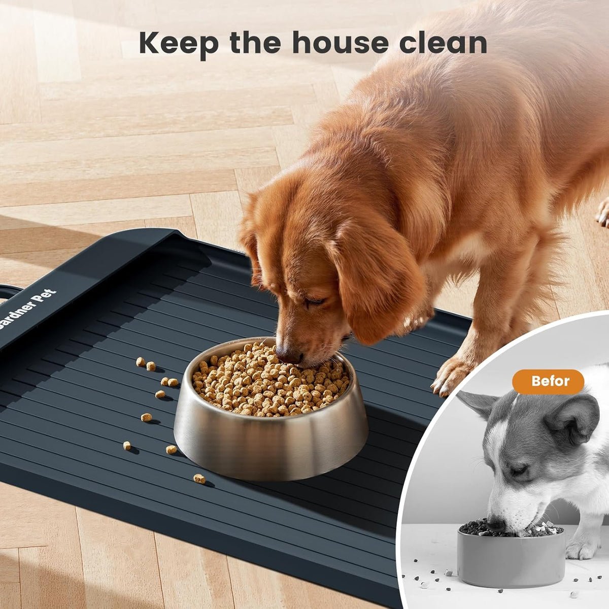 Gardner Pet Silicone Dog Food Water Mat for Floors Waterproof Anti-Slip Dog Bowl Large Mats for