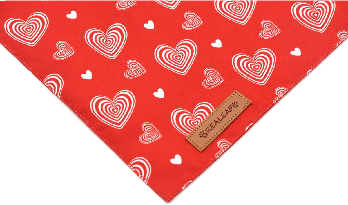 Realeaf Valentines Day Dog Bandanas 2 Pack, Reversible Love Pet Scarf for Boy and Girl, Premium