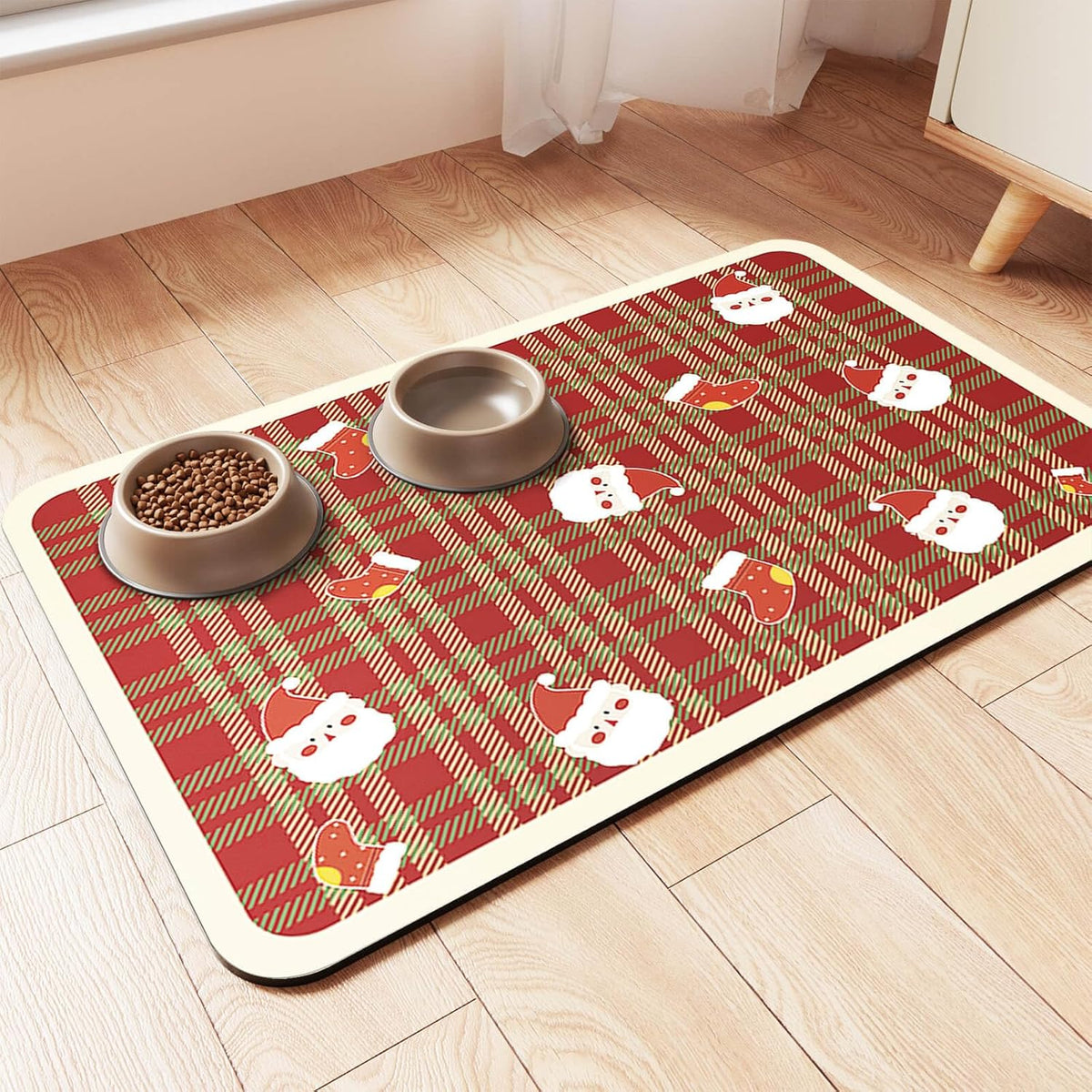 Pet Feeding Mat-Absorbent Pet Placemat for Food and Water Bowl, with Waterproof Rubber Backing