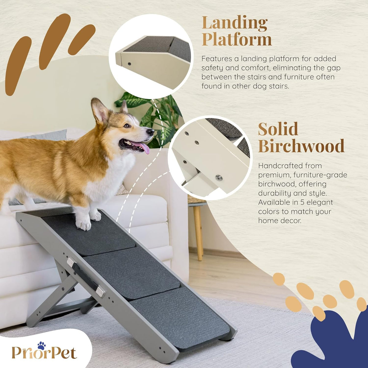 Dog Steps for Bed & Couch 2-in-1 Dog Stairs/Ramp - Height Adjustable Dog Ramp for Couch 7” - 20”