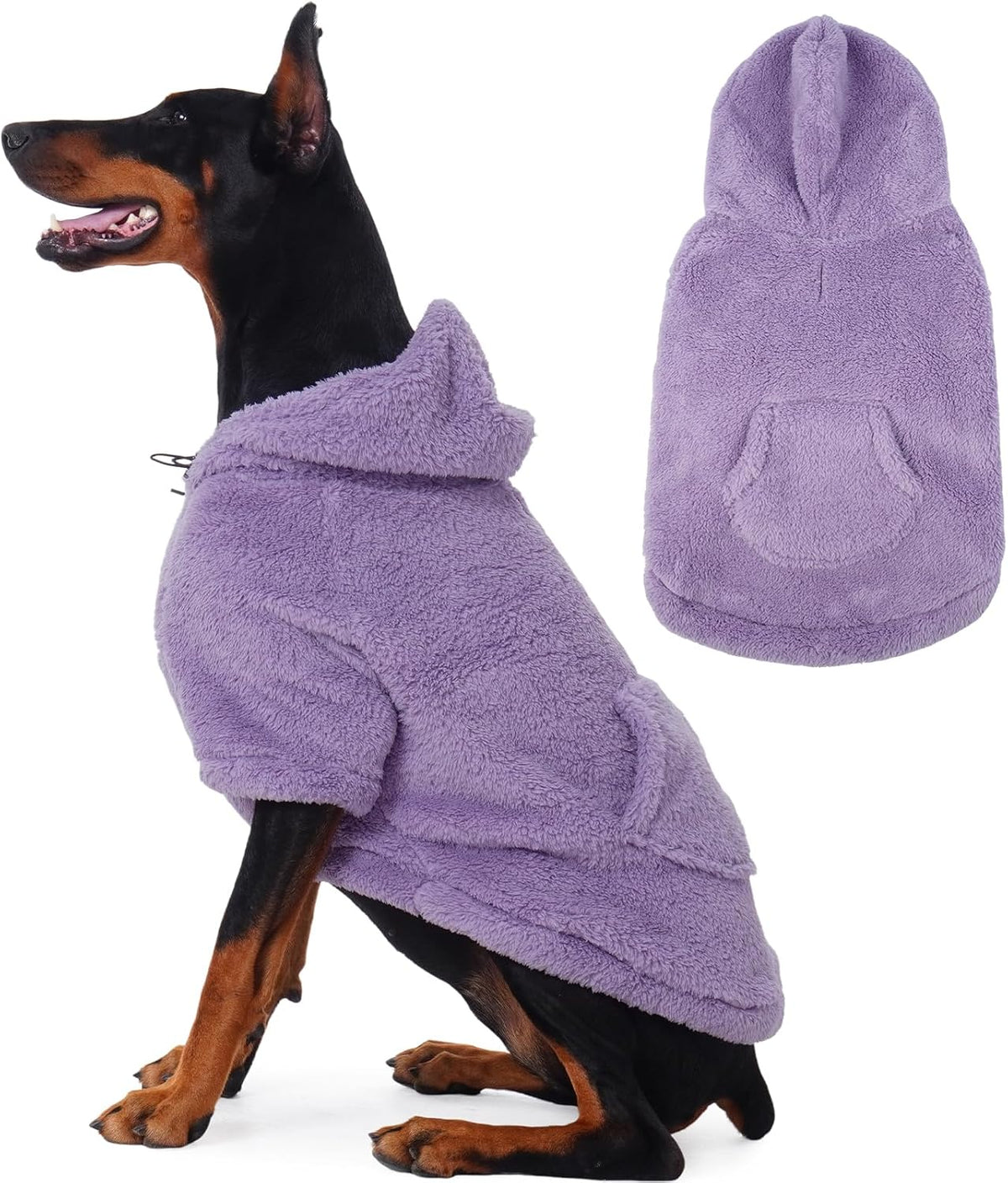 IDOMIK Fuzzy Dog Sweater with Adjustable Hood, Warm Fleece Dog Sweater Hoodie with Harness Hole &