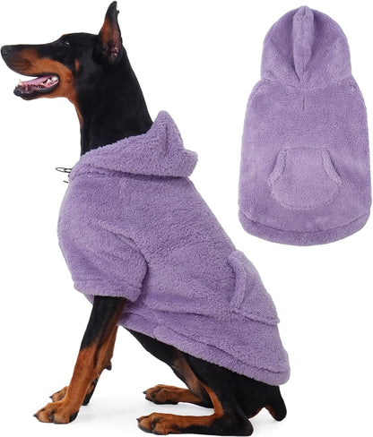 IDOMIK Fuzzy Dog Sweater with Adjustable Hood, Warm Fleece Dog Sweater Hoodie with Harness Hole &