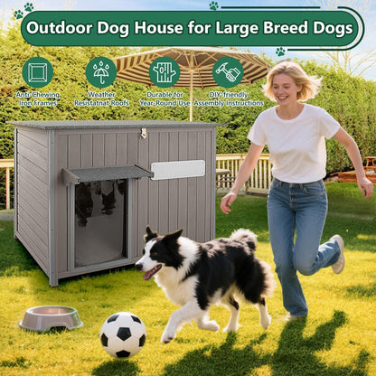 43.3" L Large Outdoor Dog House Weatherproof Doghouse for Medium to Large Dogs with Anti Bite