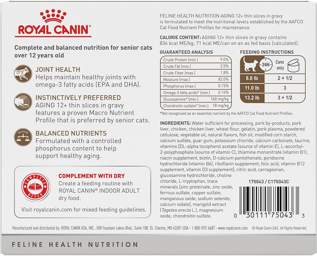 Royal Canin Aging 12+ Thin Slices in Gravy Canned Cat Food, 3 Oz Can (6-Pack)