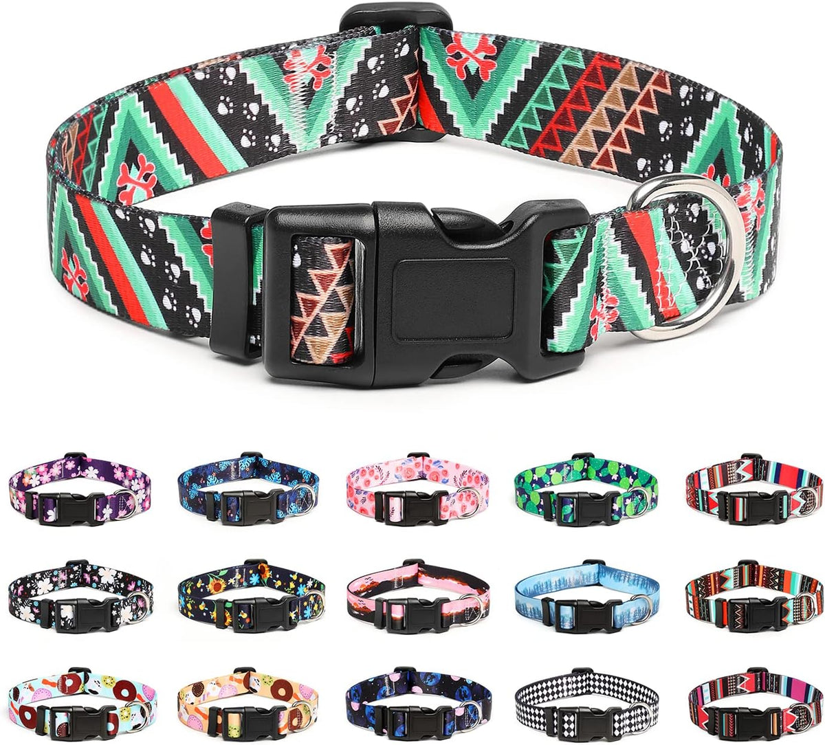 Mercano Adjustable Dog Collar - Special Design Patterns, Soft Nylon Comfortable Durable Pet Collar