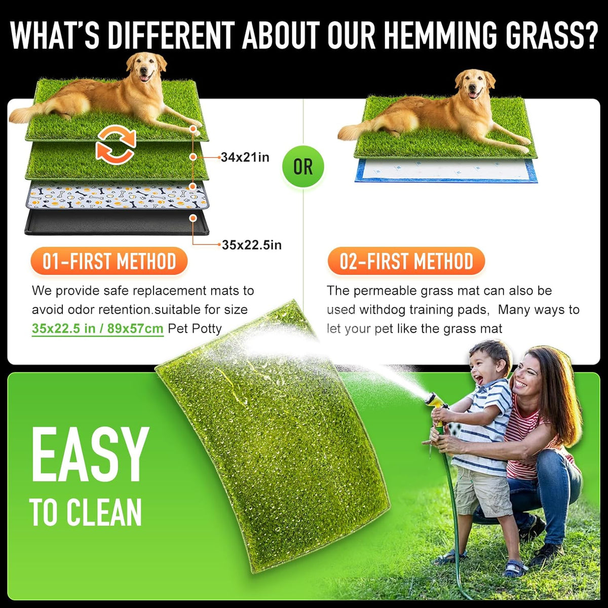 Hompet Artificial Grass for Dogs, 34"x21", Professional Dog Grass Mat, Easy to Clean with Drainage