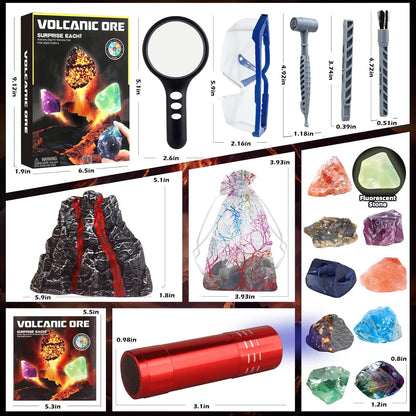 Volcano Dig Kit - 10 Rocks Excavation Kit, Gemstone Rocks for Kids, Fossil Volcano Toys Dig Kits