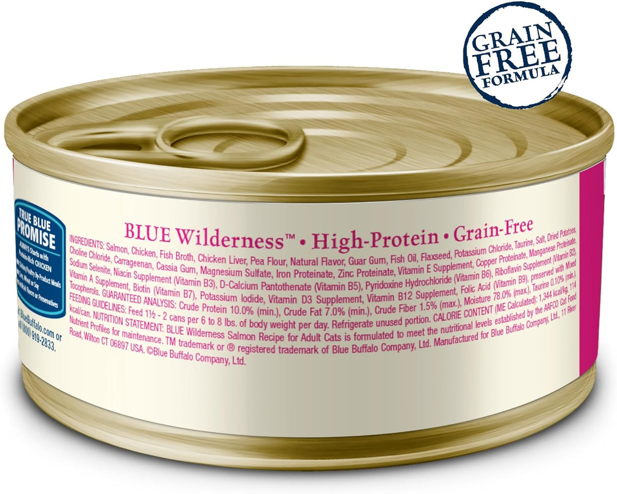 Blue Buffalo Wilderness Natural High-Protein Grain-Free Wet Food for Adult Cats, Salmon Paté