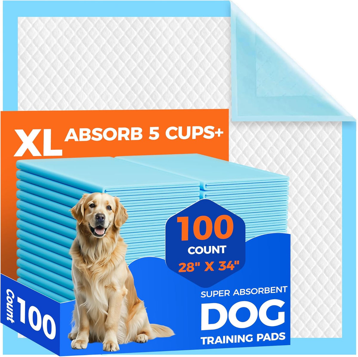 Dog Pee Pads Extra Large 28"x34" - 100 Pack Super Absorbent XLarge Puppy Pads 100 Count Leak-Proof